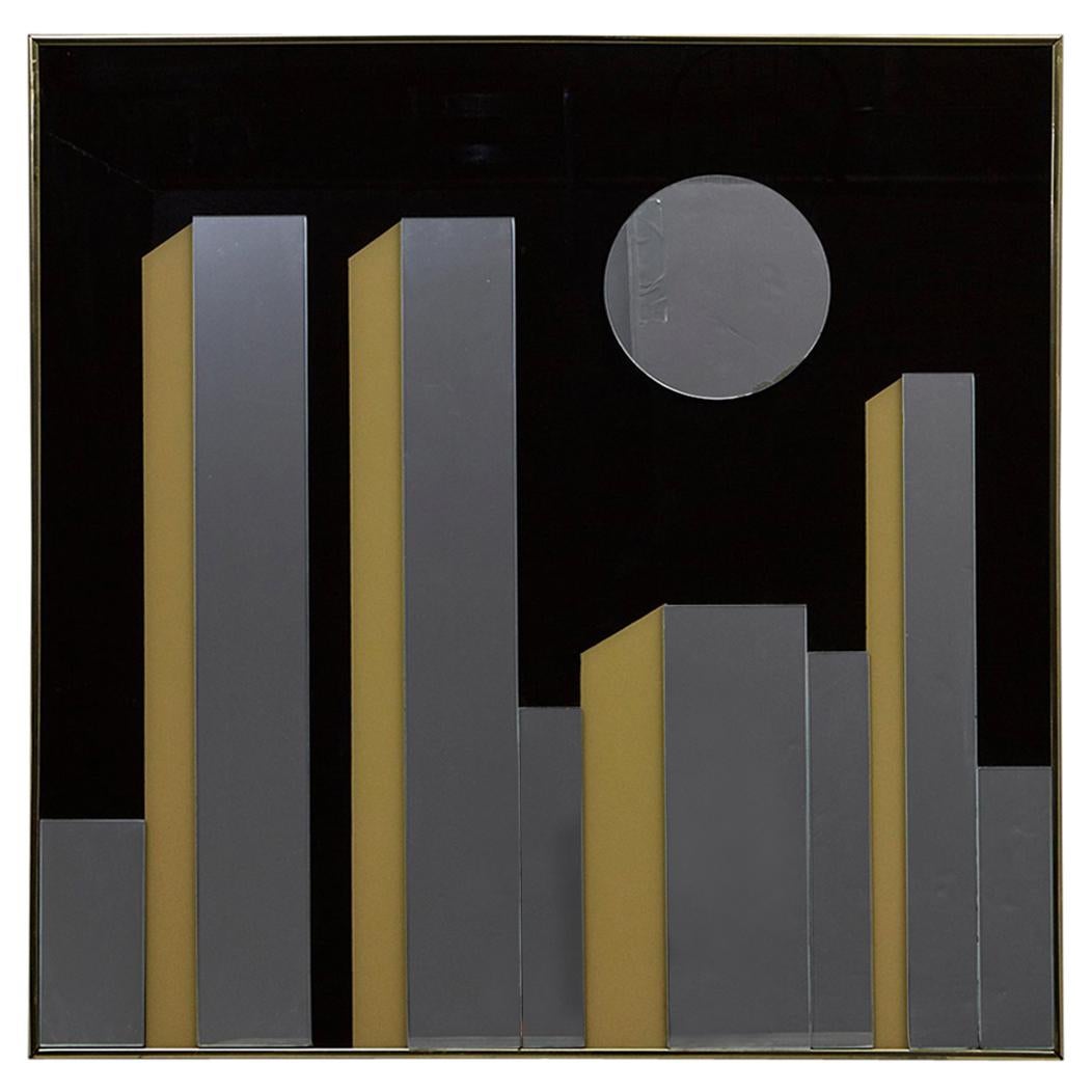 1980s 'NYC Skyline at Night' Mirror in the Style of Harvard Reflections Mirrors