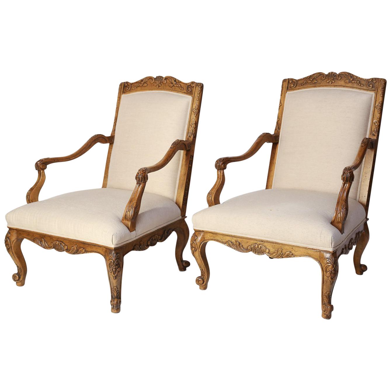 Pair of Large Vintage Baker Furniture Regence-Style Fauteuil Armchairs For Sale