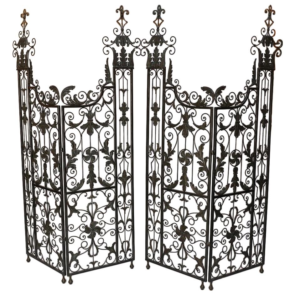 Pair of Vintage Wrought Iron Filigree Gates For Sale
