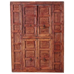 Antique 19th Century Indian Carved Panel with Shutter Windows