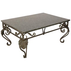 Wrought Iron Cocktail Table Base with Green and Black Granite Top