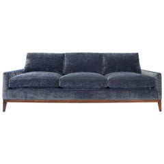 Vintage Mid-Century Modern Sofa in Blue Velvet