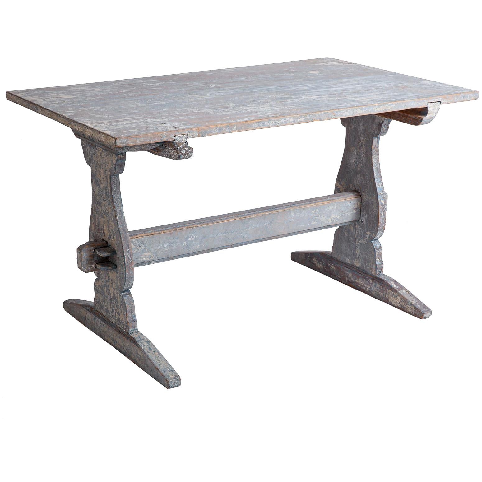 Swedish Antique Blue Painted Trestle Table, circa 1880 For Sale