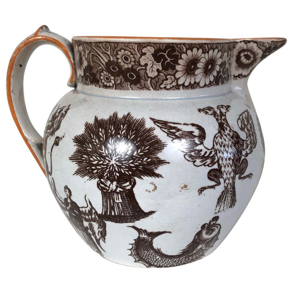 Unusual Brown Transferware Staffordshire Pitcher, circa 1830s at 1stDibs