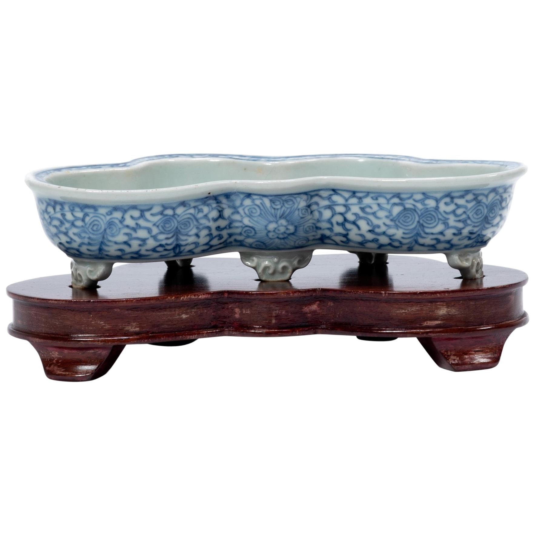 Early 20th Century Chinese Blue and White Butterfly Bulb Bowl
