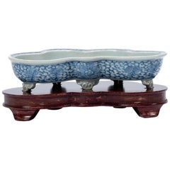 Used Early 20th Century Chinese Blue and White Butterfly Bulb Bowl