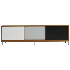 Mid-Century Modern Solid Wood Three Lacquered Doors Large French Sideboard 1950s