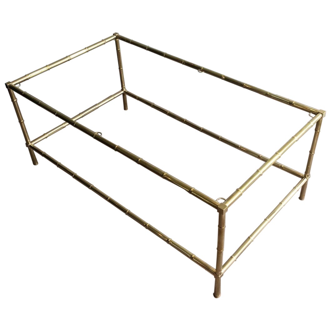 Large Faux-Bamboo Brass Coffee Table in the Style of Jacques Adnet, Circa 1970