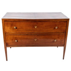 Antique French Mahogany Two-Drawer Commode with Brass Details