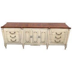 Vintage Long French Louis XVI Style Painted Triple Dresser Sideboard 