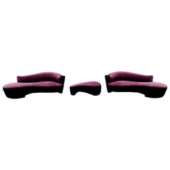 Contemporary Modern Purple Serpentine Cloud Sofas & Ottoman, Weiman