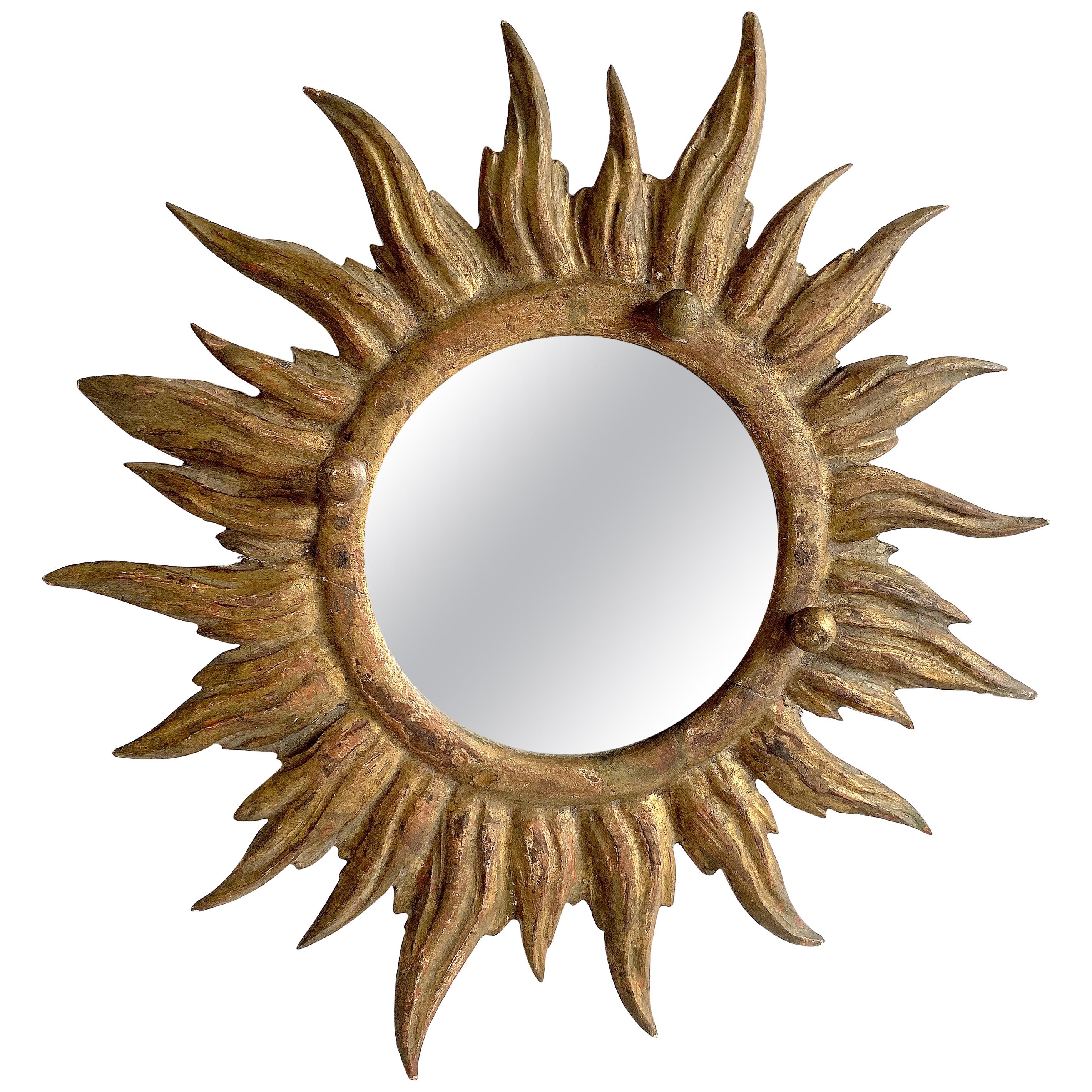 Vintage Italian Wooden Sun Mirror