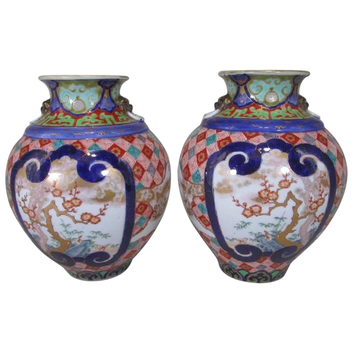 Pair of Japanese Meiji Period Fukagawa Koransha Porcelain Vases, circa 1875