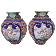 Antique Pair of Japanese Meiji Period Fukagawa Koransha Porcelain Vases, circa 1875