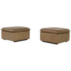 Pair of 1970s Vintage De Sede Buffalo Leather Stools, Ottomans, Sofa, Bench