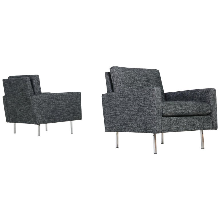Fauteuil Florence Knoll Vintage Marron - Design 50's, Cuir Et Chrome
