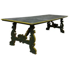 Used 20th Century Italian Baroque Style Lyre-Shaped Legs Trestle Farm Dining Table
