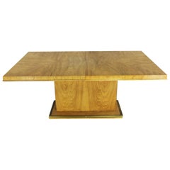 Modern Pedestal Dining Table Brass Trim Attributed Flair by Bernhardt Hibriten