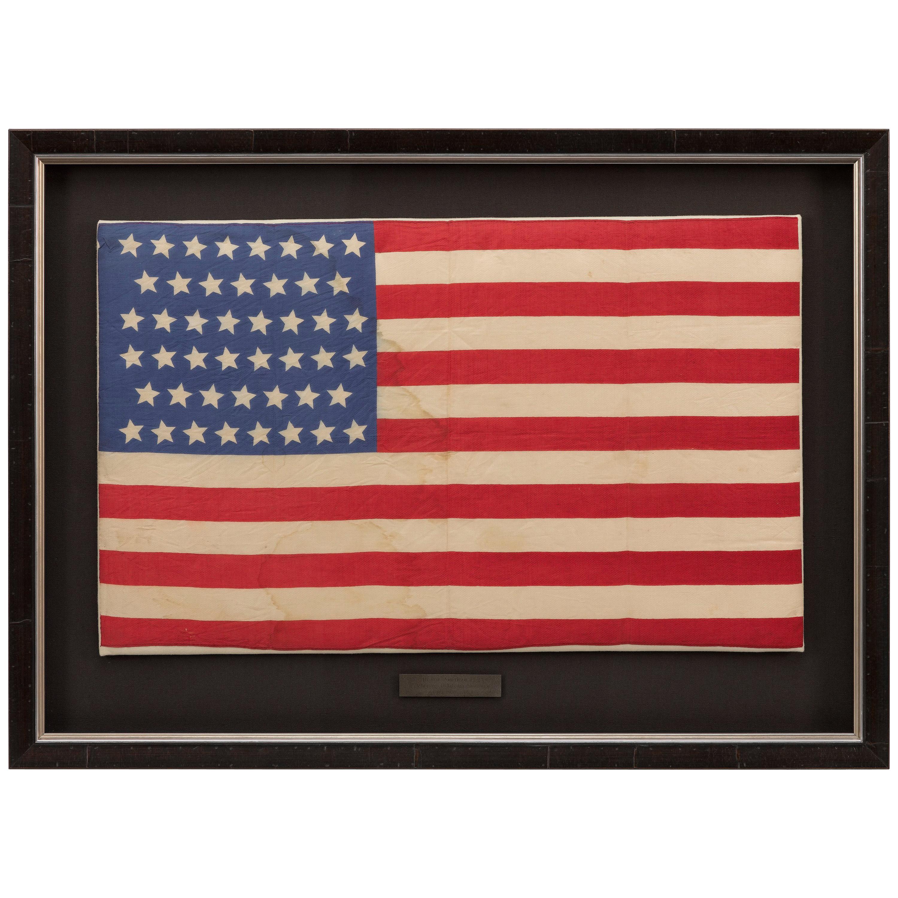 46-Star American Flag, Antique Printed on Silk, Early 20th Century