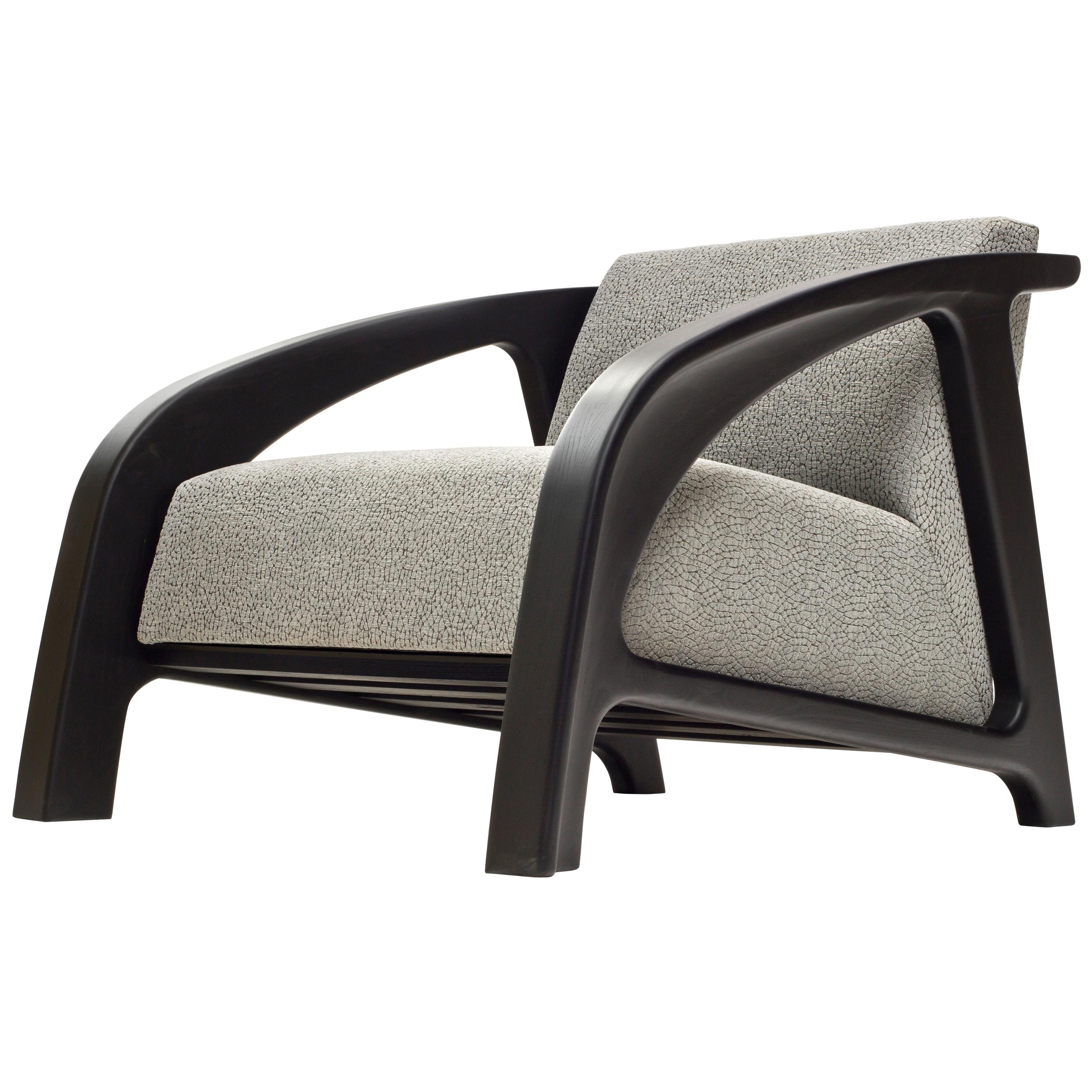Cambre Lounge Chair in Ebonized Ash with Grey Upholstered Cushion by Wooda