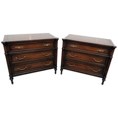 Pair of Walnut French Louis XVI Directoire Style Commodes Nightstands 