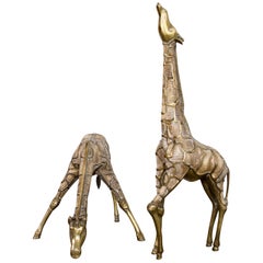 Vintage Pair of Large Mid-Century Modernist Brass Giraffe Floor Statues