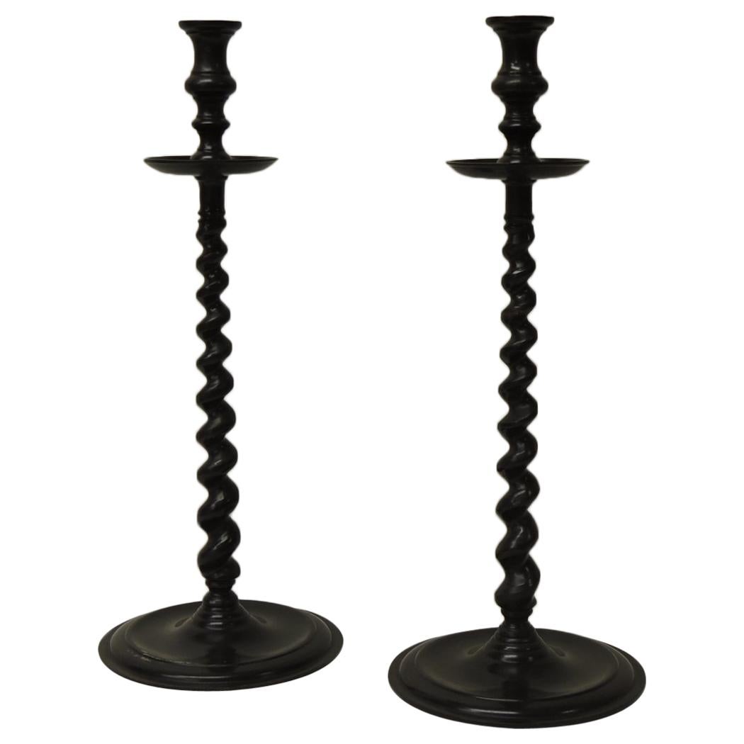 Pair of Large Bronze Finish Metal Candle Holders by Maitland-Smith