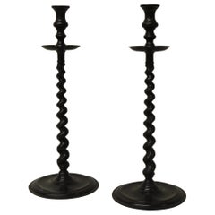 Pair of Large Bronze Finish Metal Candle Holders by Maitland-Smith