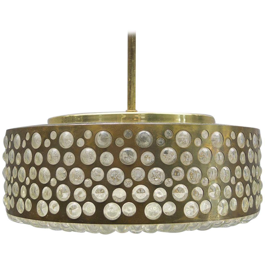 Large Midcentury Bubble Glass and Brass Ceiling Lamp for Limburg, Germany, 1960s