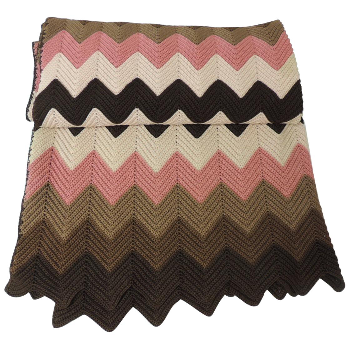 Vintage Pink and Brown Handwoven Crochet Macrame Throw