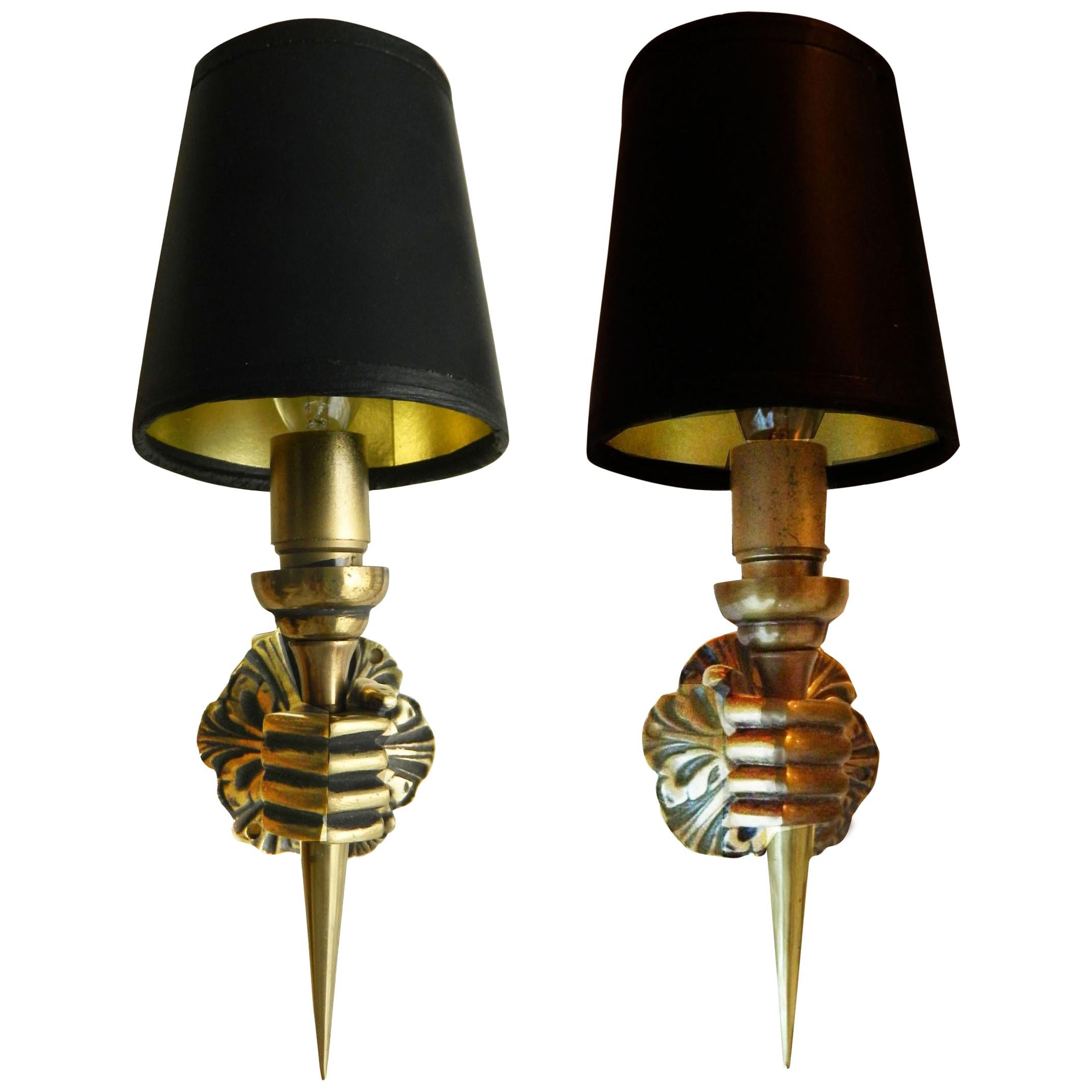 Pair of French Brass Sconces in the style of Arbus  For Sale