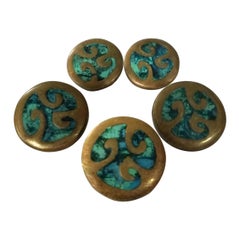 Pepe Mendoza, Set of 5 Bronze Pull Knobs with Chrysocolla