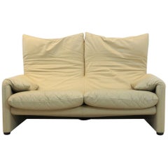 Two-Seat Maralunga Leather Sofa by Vico Magistretti for Cassina