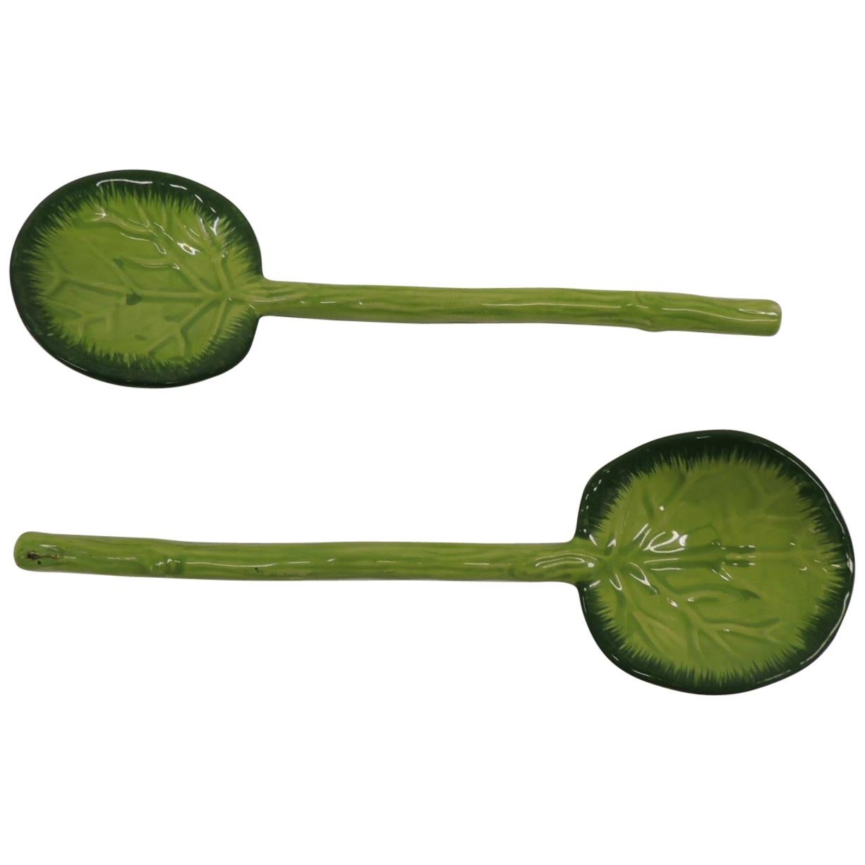 Pair of Ceramic Cabbage Leaf Serving Spoons