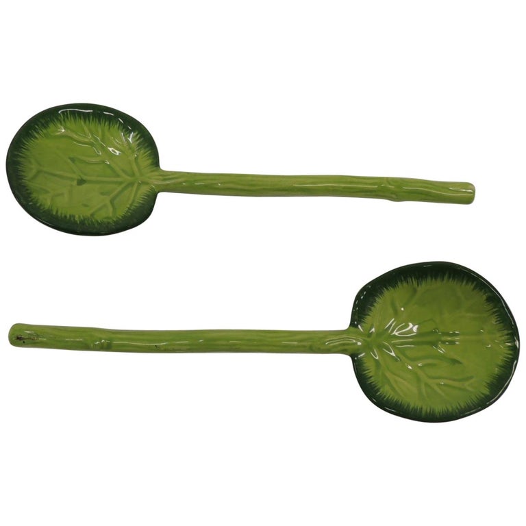 Pair of Ceramic Cabbage Leaf Serving Spoons at 1stDibs