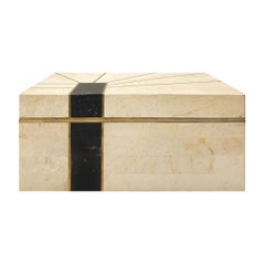 Rectangular Maitland Smith Tessellated Stone Box with Brass Inlay