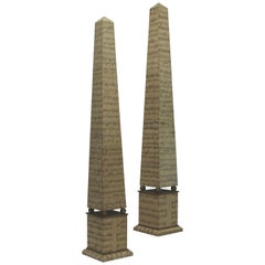 Monumental Pair of Italian Obelisks Covered in 19th Century Sheet Music
