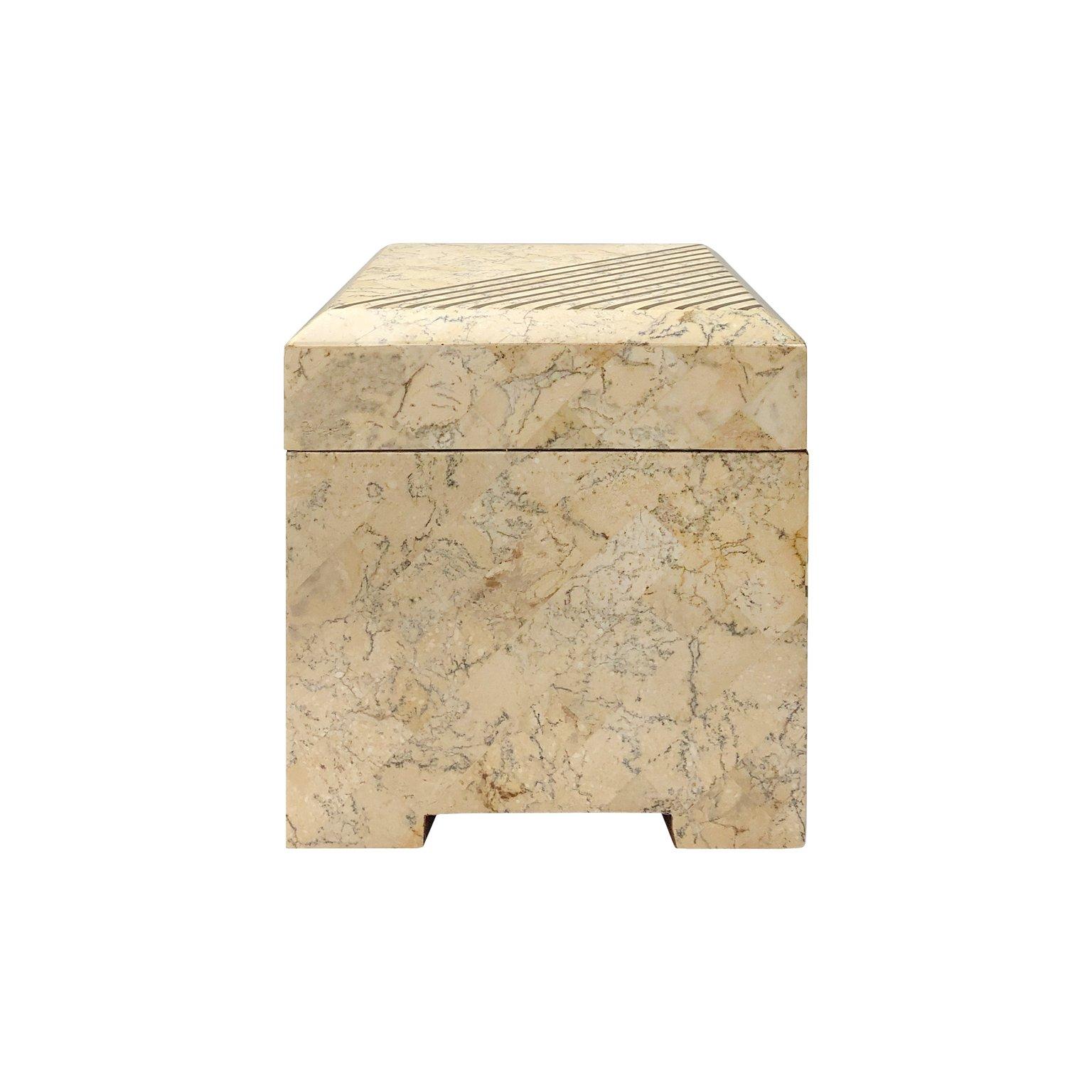 Square Maitland Smith Tessellated Stone Box with Brass Inlay For Sale