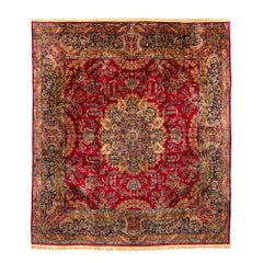 Antique Persian Kerman Rug with Red Field and Floral Patterns