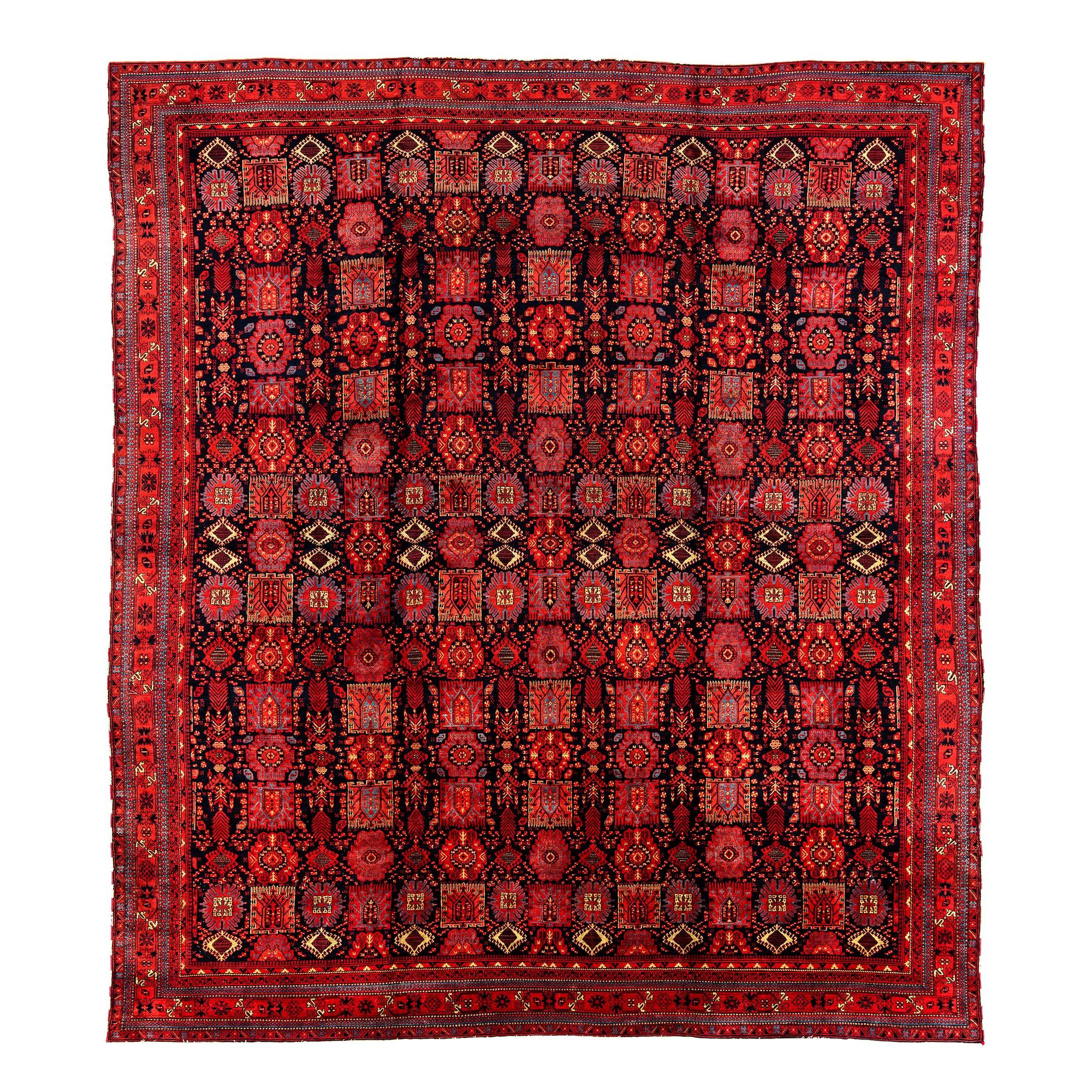 Antique Indian Agra Vegetable and Cochineal Dyed Wool Rug with Mosaic Design For Sale