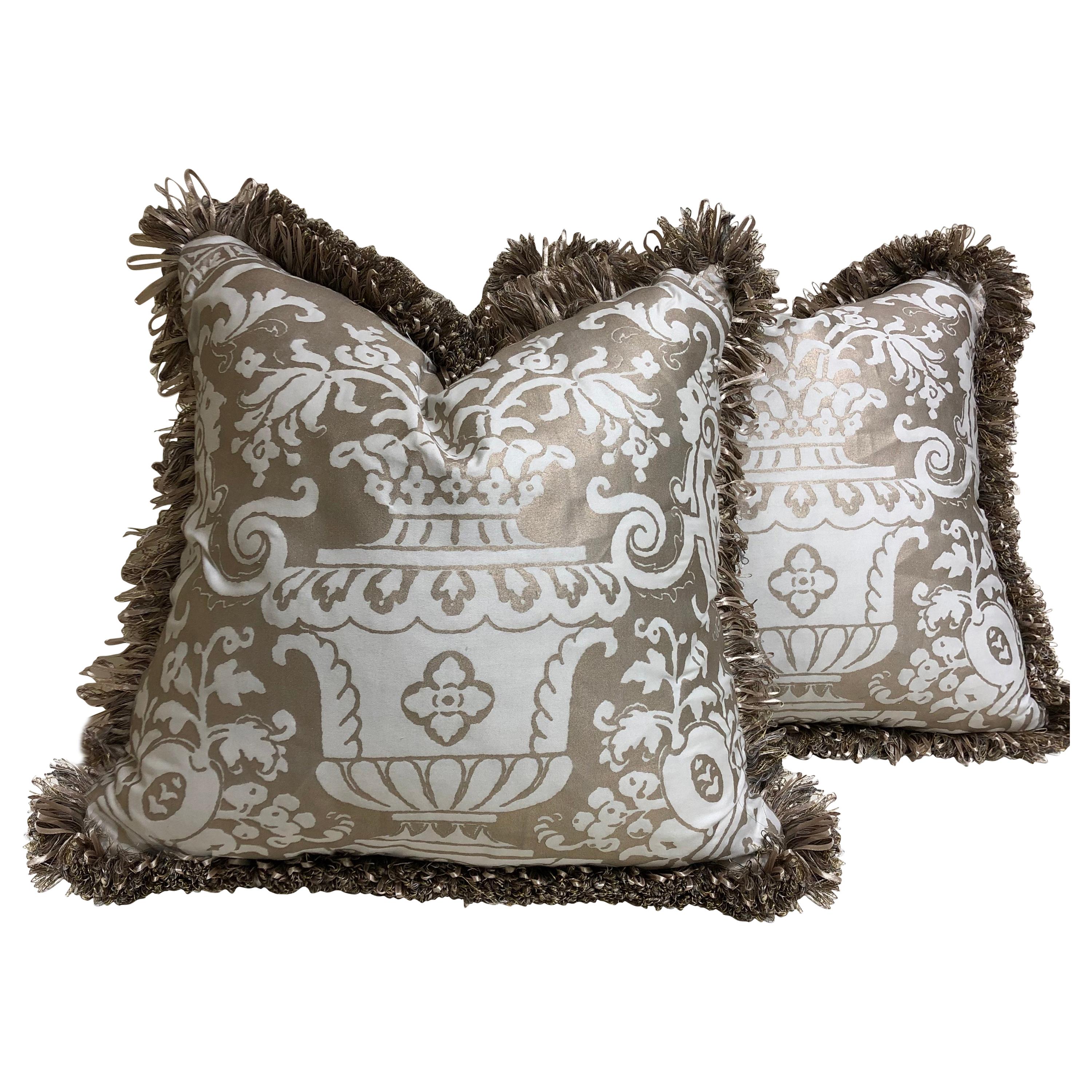 Pair of Fortuny "Carnavalet" Down-Filled Cushions Wth Loop Fringe