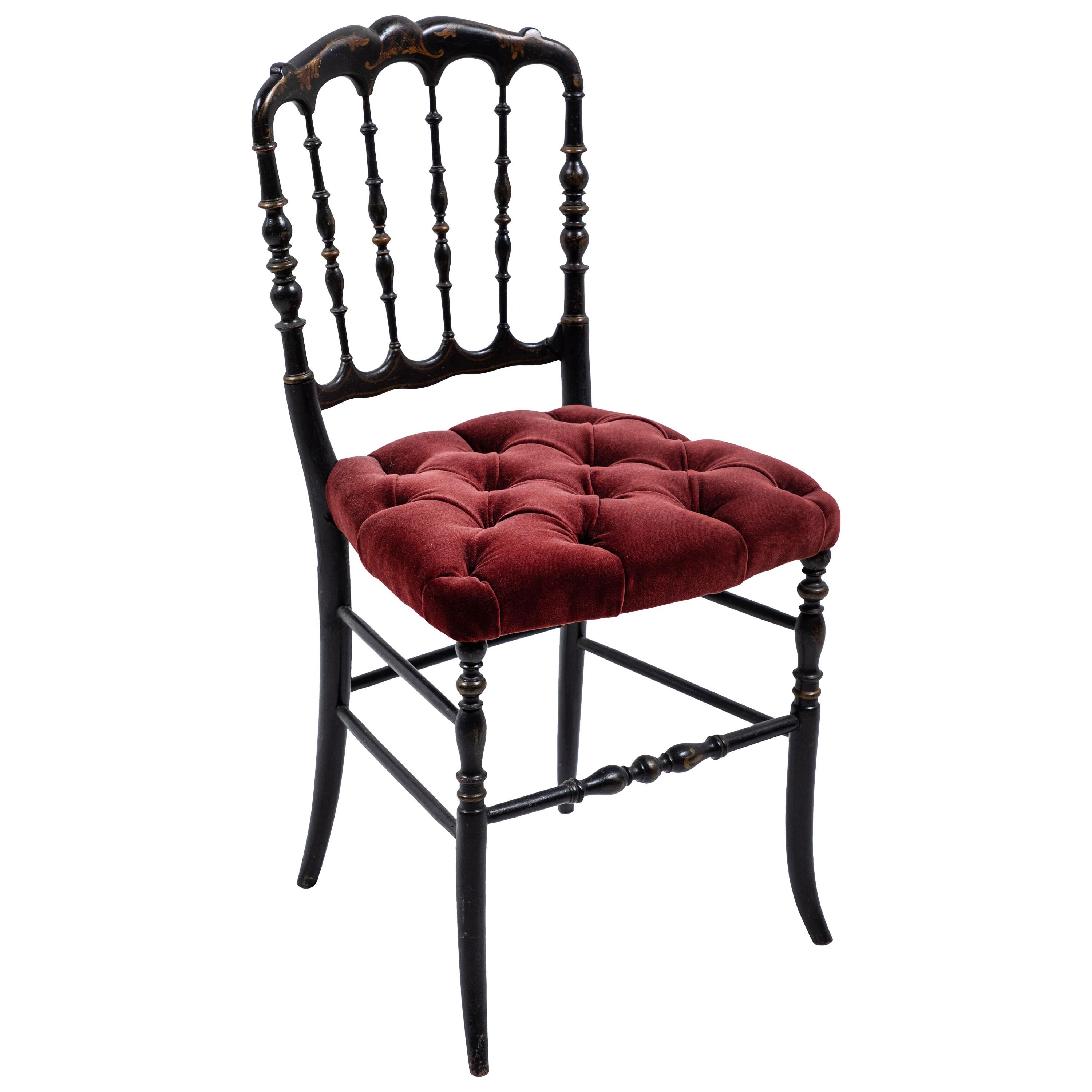 Black Italian Chiavari Chair with Burgundy Velvet Tufted Seats