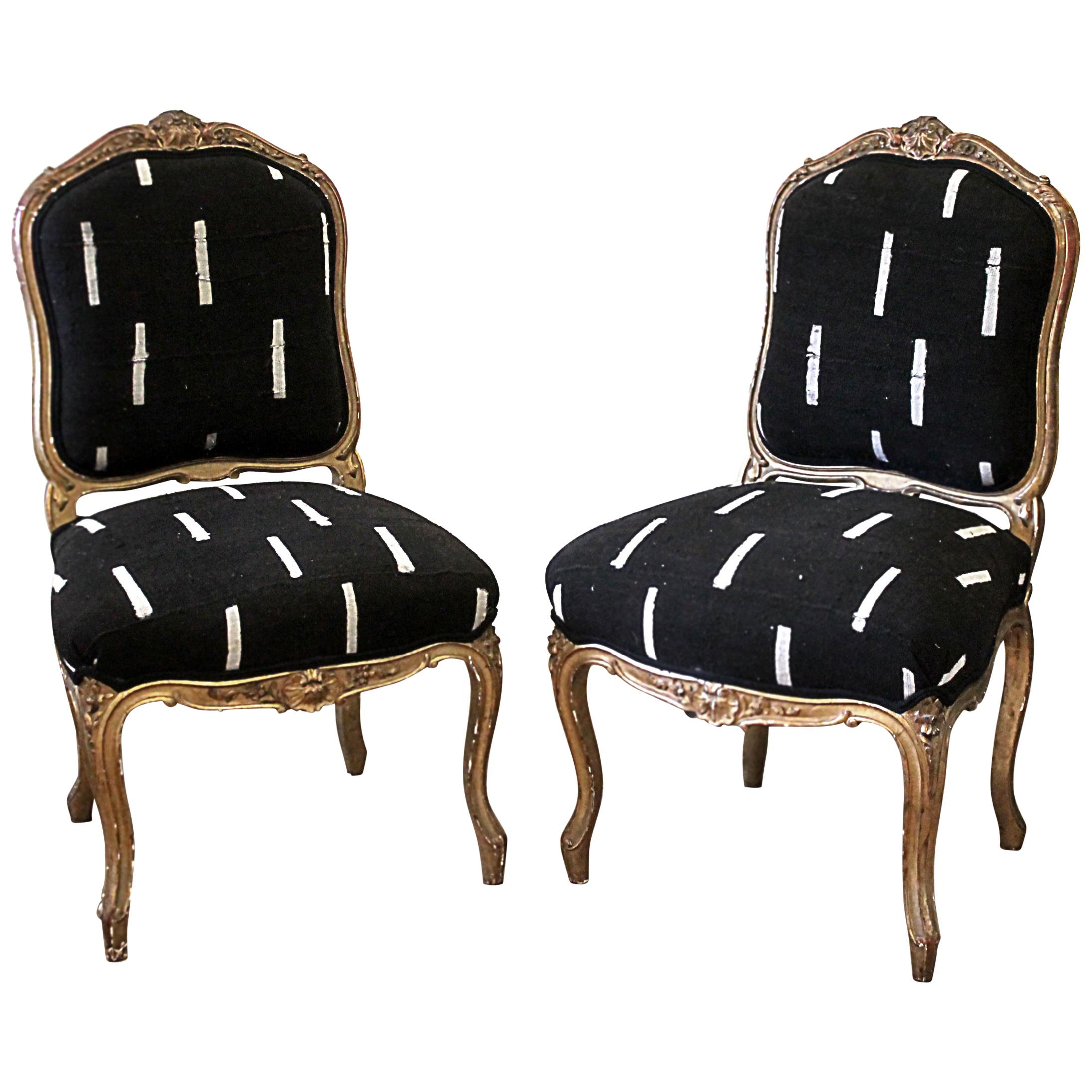 Late 19th Century Giltwood Louis XV Style French Chairs in Vintage Upholstery