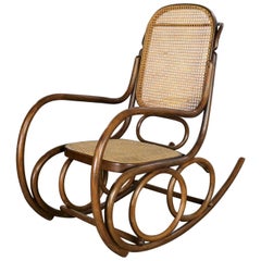 Used Stendig Bentwood & Cane Rocker Double Circle Design w Handle by Thonet