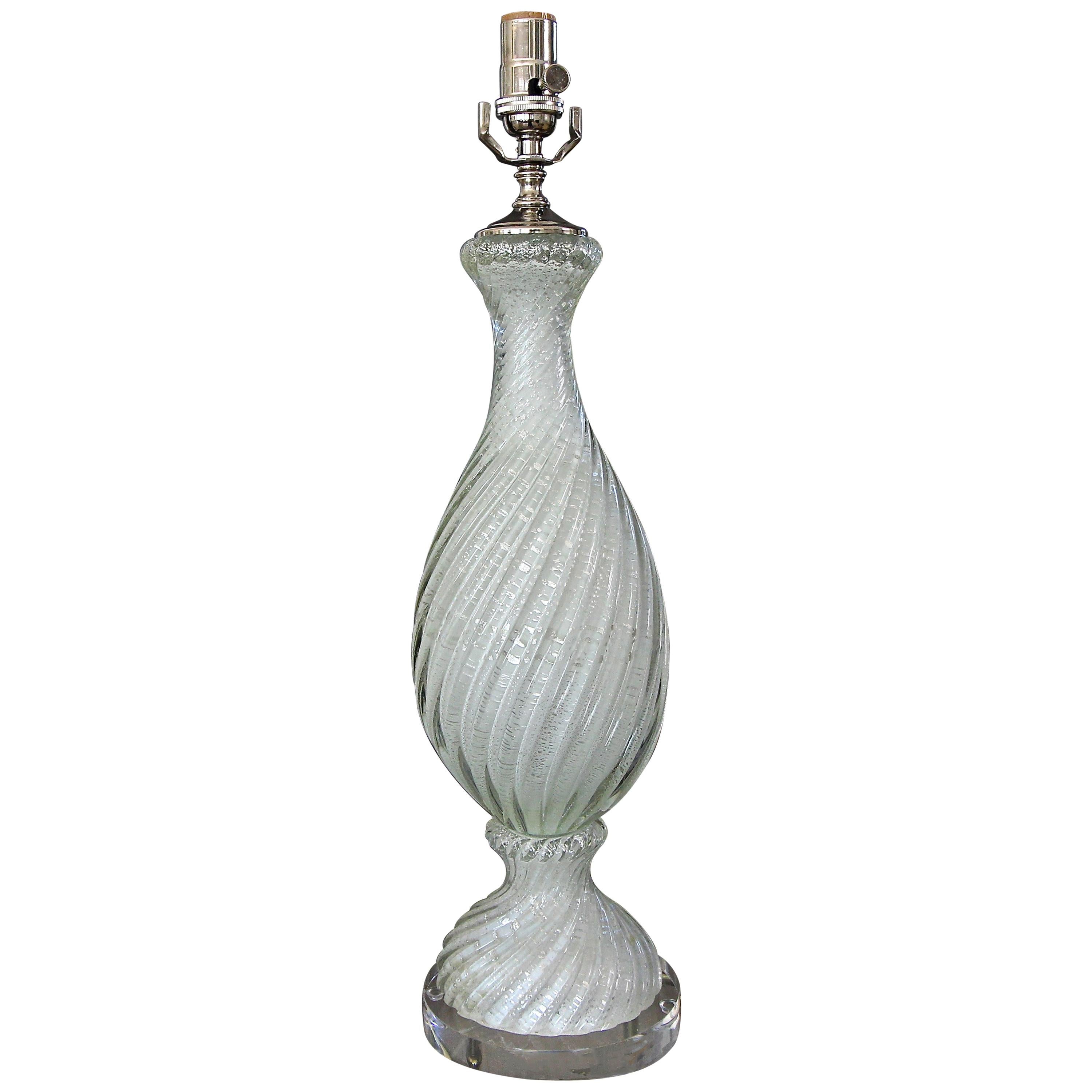 Murano White and Silver Inclusions Twisted Glass Table Lamp