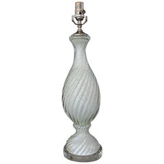 Vintage Murano White and Silver Inclusions Twisted Glass Table Lamp