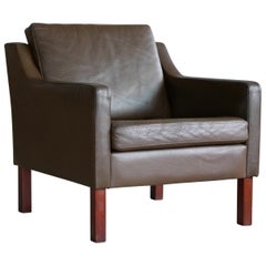 Classic Danish Borge Mogensen Style Easy Chair in Espresso Buffalo Leather