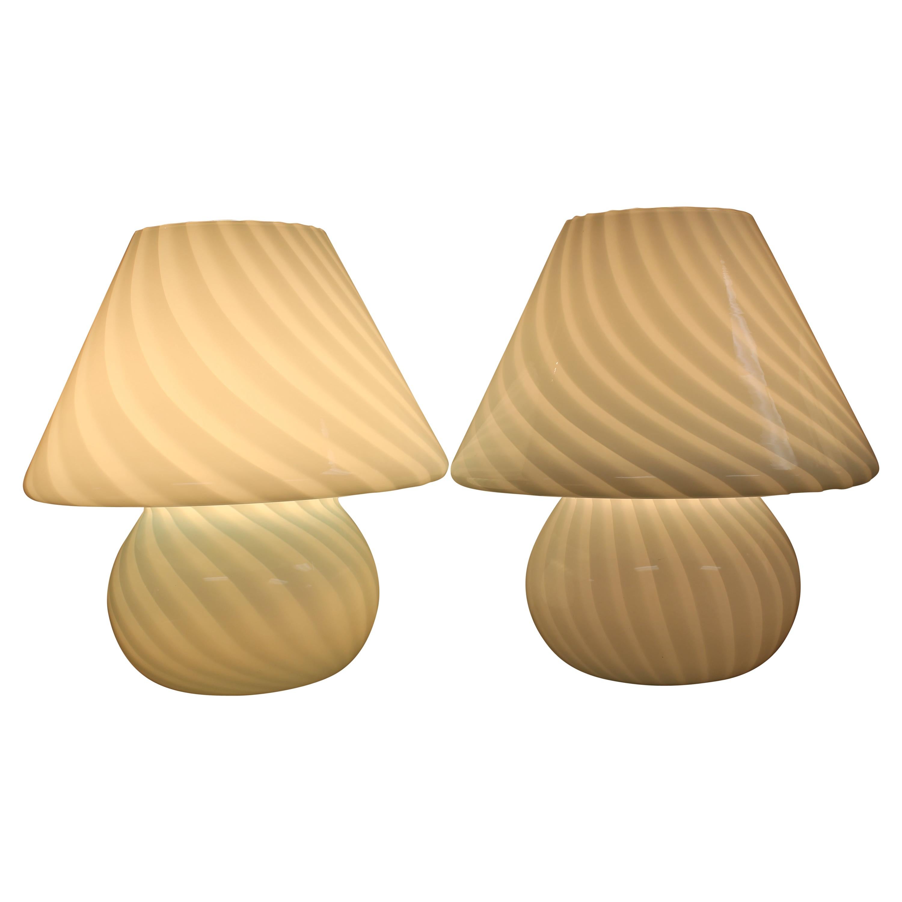 Pair of Murano Glass Mushroom Lamps (Large Version)