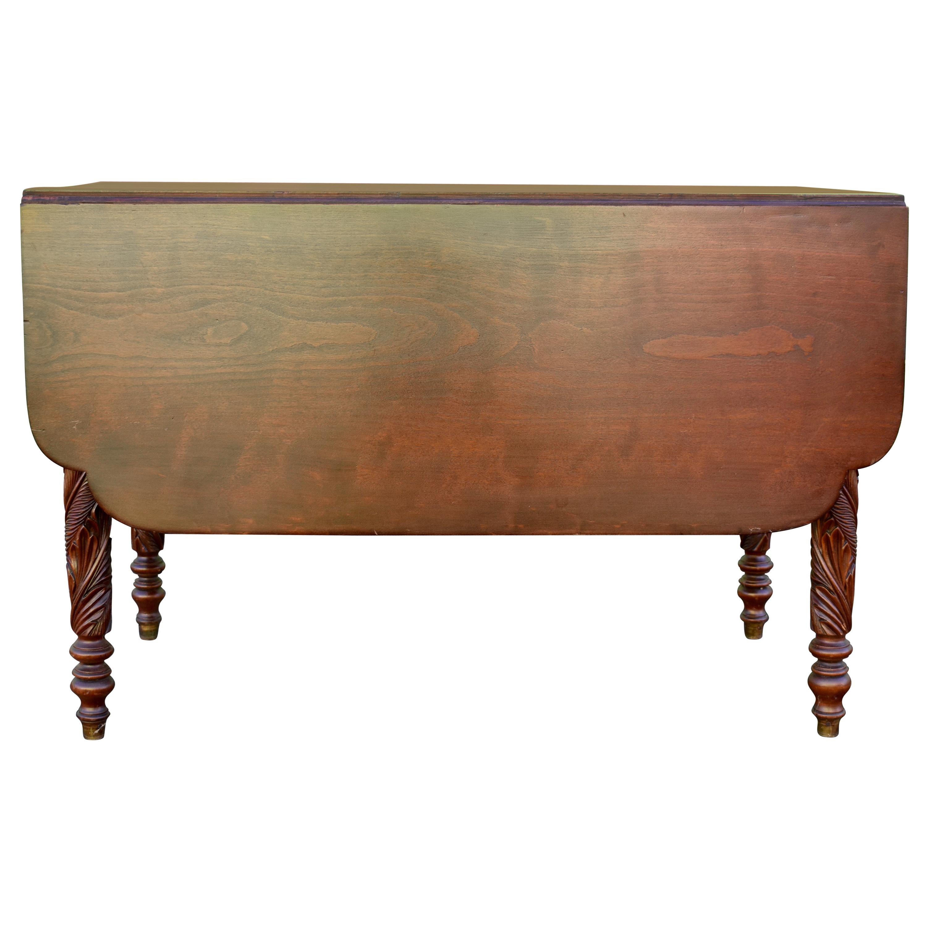 Acanthus Carved Drop Leaf Table, circa 1840 For Sale