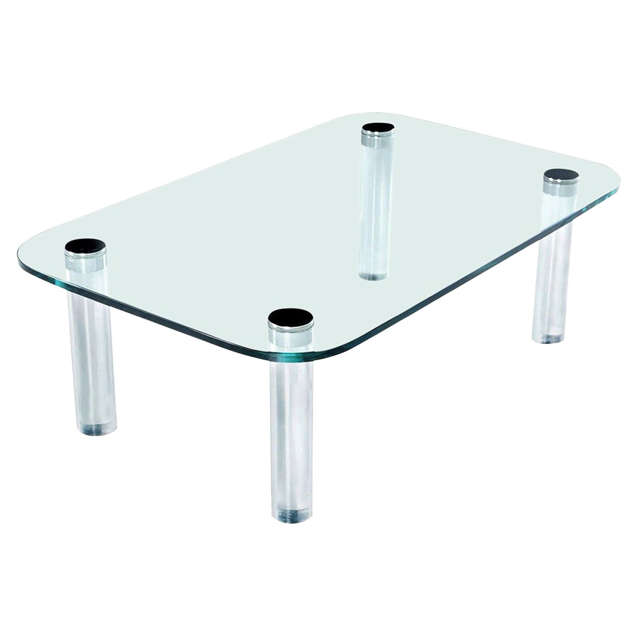 Couchtisch aus der Pace Kollektion Lucite Chrom mit Schraubenbein und Glas von Leon Rosen